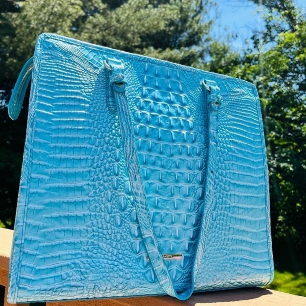 Brahmin Tia XL Tote Dusty Blue Melbourne Croc Leather NWT